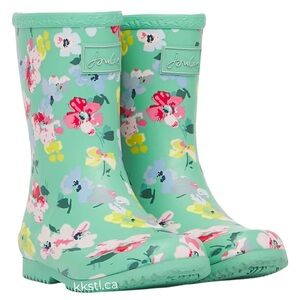 Size 2 youth Joules Kids Floral Rain Boots - Mint and Multicolor